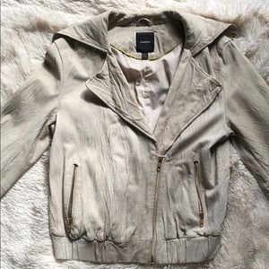 Cream 100% Leather Moto Jacket